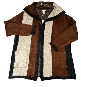 Max Studio Womens Large Thick Striped Open‎ Front Cardigan Long Jacquard Sweater